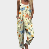 Tuinbroek met aquarel bloemen Crème