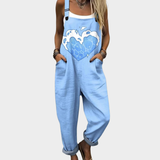 Salopette à motif cœur bleu clair