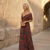 Poppy | Robe élégante à motif feuillage