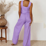 Megan - Ensemble minimaliste haut et pantalon évasé
